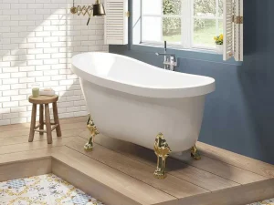 Cheap Vrijstaand Retrobad Met Gouden Leeuwenpoten - 200 L - 145 X 74 X 77 Cm - Wit - Nisos Ii Vrijstaand Bad Op Pootjes