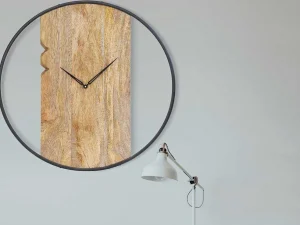 Best Wandklok In Twee Materialen - D61 Cm - Hout En Metaal - Licht Hout En Zwart - Galou Wandklok