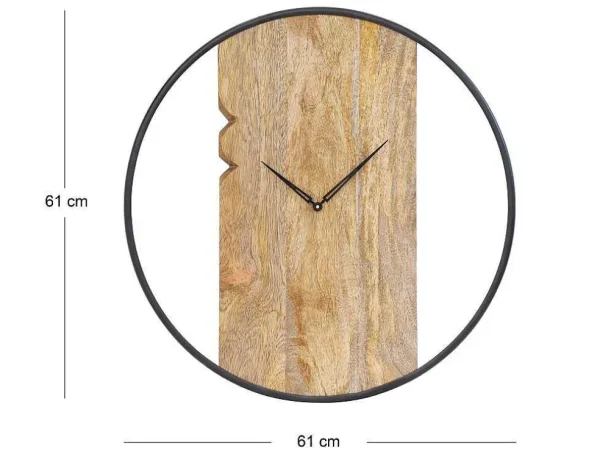 Best Wandklok In Twee Materialen - D61 Cm - Hout En Metaal - Licht Hout En Zwart - Galou Wandklok