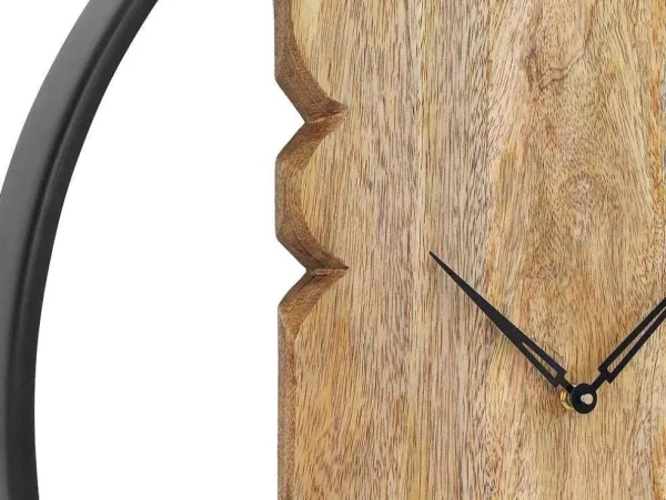 Best Wandklok In Twee Materialen - D61 Cm - Hout En Metaal - Licht Hout En Zwart - Galou Wandklok
