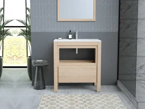 New Wastafelmeubel Met Opbergvak - Eikenfineer - 80 Cm - Cosmoti Wastafelmeubel