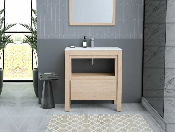 New Wastafelmeubel Met Opbergvak - Eikenfineer - 80 Cm - Cosmoti Wastafelmeubel