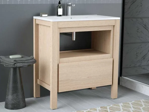 New Wastafelmeubel Met Opbergvak - Eikenfineer - 80 Cm - Cosmoti Wastafelmeubel