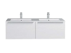 Shop Wit Hangmeubel Voor Badkamer Met Groeven Met Dubbele Inbouwwastafel - 120 Cm - Latoma Dubbele Wastafel