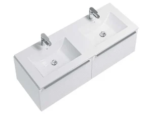Shop Wit Hangmeubel Voor Badkamer Met Groeven Met Dubbele Inbouwwastafel - 120 Cm - Latoma Dubbele Wastafel