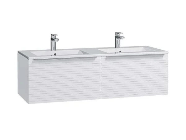 Shop Wit Hangmeubel Voor Badkamer Met Groeven Met Dubbele Inbouwwastafel - 120 Cm - Latoma Dubbele Wastafel