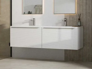 Shop Wit Hangmeubel Voor Badkamer Met Groeven Met Dubbele Inbouwwastafel - 120 Cm - Latoma Dubbele Wastafel
