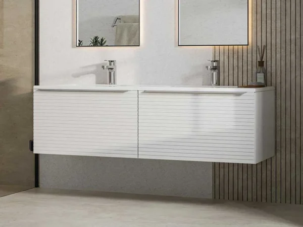 Shop Wit Hangmeubel Voor Badkamer Met Groeven Met Dubbele Inbouwwastafel - 120 Cm - Latoma Dubbele Wastafel