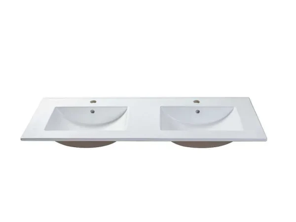 Shop Wit Hangmeubel Voor Badkamer Met Groeven Met Dubbele Inbouwwastafel - 120 Cm - Latoma Dubbele Wastafel