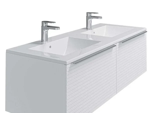 Shop Wit Hangmeubel Voor Badkamer Met Groeven Met Dubbele Inbouwwastafel - 120 Cm - Latoma Dubbele Wastafel