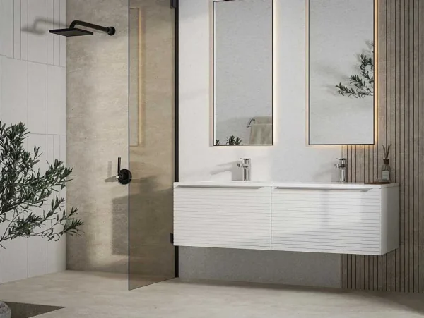 Shop Wit Hangmeubel Voor Badkamer Met Groeven Met Dubbele Inbouwwastafel - 120 Cm - Latoma Dubbele Wastafel