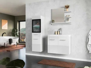 Fashion Witte Badkamerkolom Met Leds - L30 X B30 X H109 Cm - Laurine Badkamerkast