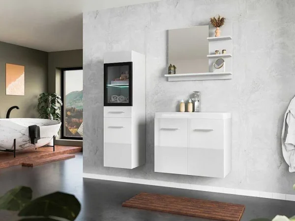 Fashion Witte Badkamerkolom Met Leds - L30 X B30 X H109 Cm - Laurine Badkamerkast