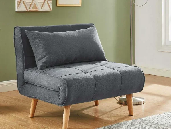 Best Sale Xl Eenpersoons-Slaapbank Chila Van Stof - Grijs Uitklapbare Fauteuil