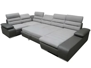 Best Sale Xxl Hoekbedbank Van Stof En Kunstleer Boileau - Tweekleurig Grijs/Antraciet - Hoek Rechts Xxl Hoekbank