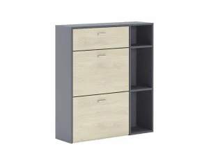 New Zapatero Furniture, Windmodel, 90X26X101.5Cm, Tegroep Hall En Hall, Grijs En Eiken, Moderne Stijl Schoenenkast