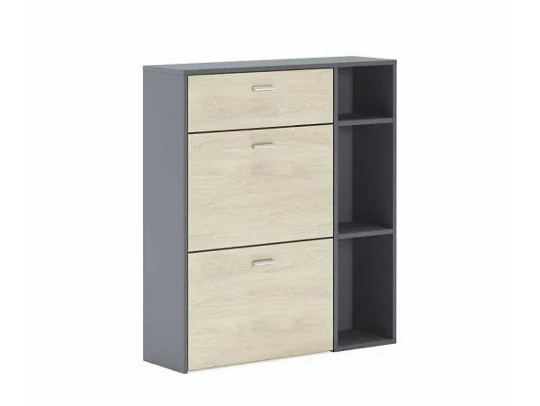 New Zapatero Furniture, Windmodel, 90X26X101.5Cm, Tegroep Hall En Hall, Grijs En Eiken, Moderne Stijl Schoenenkast