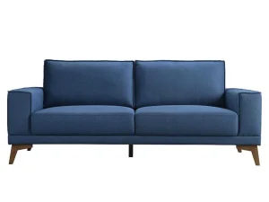 New Zitbank 3 Plaatsen In Donkerblauwe Stof Met Houten Poten Mossea Scandinavisch