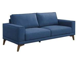 New Zitbank 3 Plaatsen In Donkerblauwe Stof Met Houten Poten Mossea Scandinavisch