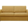 Fashion 3-Zits Express Slaapbank Van Mosterdgele Stof - Matras 14 Cm - Bevis Slaapbank Met Matras