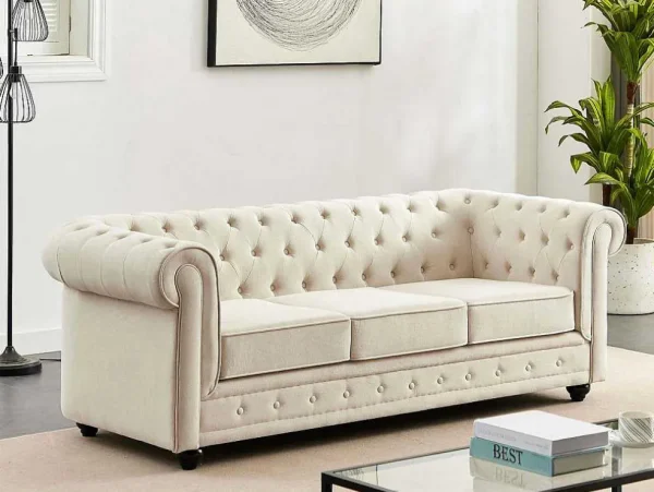 Cheap 3-Zitsbank Van Beige Stof Chesterfield Chesterfield Zitbank