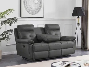 Best Sale 3-Zits-Relaxbank Van Grijs Leer Vineta Relaxbanken Met Manuele Relaxfunctie
