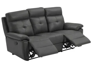 Best Sale 3-Zits-Relaxbank Van Grijs Leer Vineta Relaxbanken Met Manuele Relaxfunctie