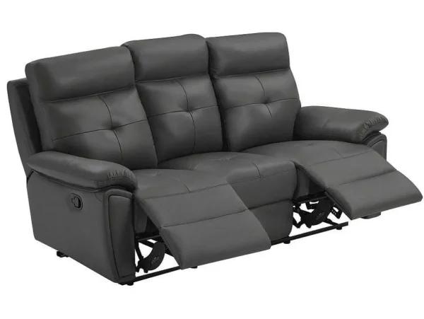 Best Sale 3-Zits-Relaxbank Van Grijs Leer Vineta Relaxbanken Met Manuele Relaxfunctie