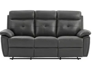 Best Sale 3-Zits-Relaxbank Van Grijs Leer Vineta Relaxbanken Met Manuele Relaxfunctie