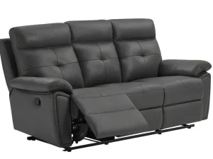 Best Sale 3-Zits-Relaxbank Van Grijs Leer Vineta Relaxbanken Met Manuele Relaxfunctie