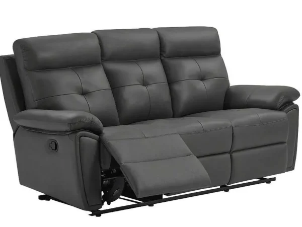 Best Sale 3-Zits-Relaxbank Van Grijs Leer Vineta Relaxbanken Met Manuele Relaxfunctie