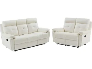 Best 3- + 2-Zits-Relaxbank Van Wit Leer Vineta Bankstel 3+2