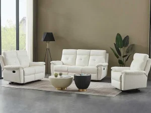 Best 3- + 2-Zits-Relaxbank Van Wit Leer Vineta Bankstel 3+2