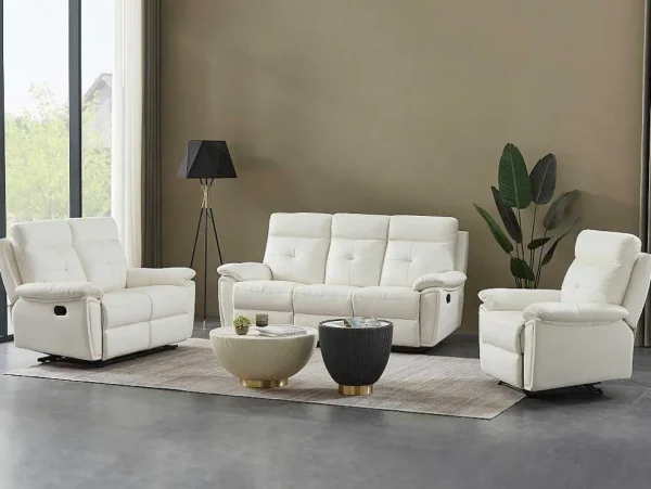 Best 3- + 2-Zits-Relaxbank Van Wit Leer Vineta Bankstel 3+2