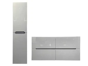 Store Zwevend Wastafelmeubel Met Dubbel Inbouwbekken En Kast - Grijs - 120 Cm - Selita Dubbele Wastafel