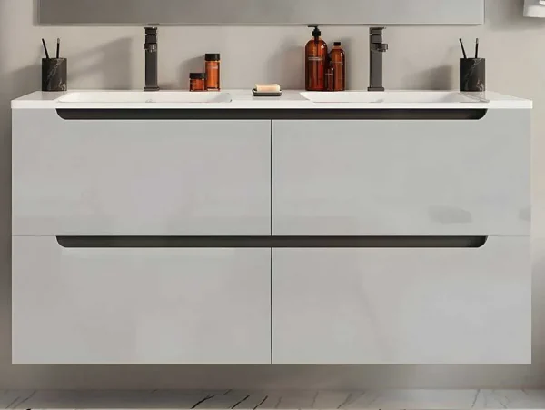 Best Sale Zwevend Wastafelmeubel Met Dubbel Inbouwbekken - Wit - 120 Cm - Selita Dubbele Wastafel