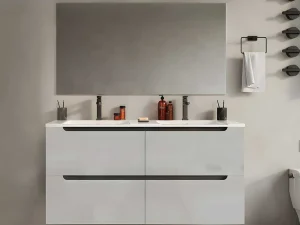 Best Sale Zwevend Wastafelmeubel Met Dubbel Inbouwbekken - Wit - 120 Cm - Selita Dubbele Wastafel