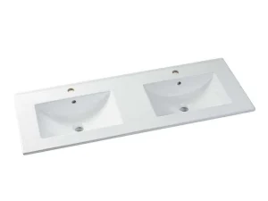 Best Sale Zwevend Wastafelmeubel Met Dubbel Inbouwbekken - Wit - 120 Cm - Selita Dubbele Wastafel